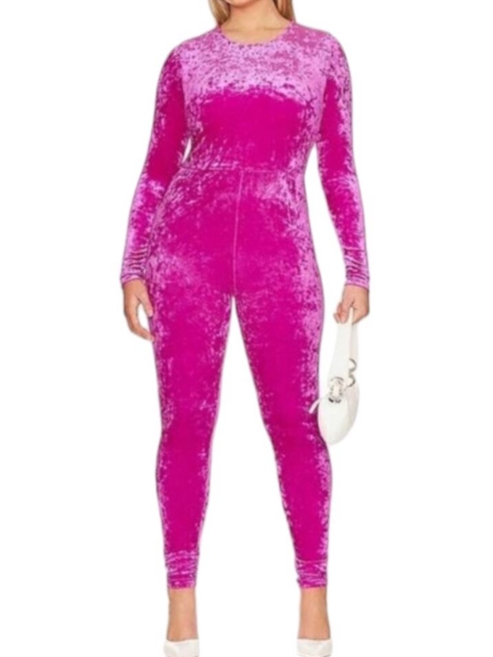 Good American Crushed Velvet Velour Catsuit Jumpsuit Fuchsia Pink Size 4 Small